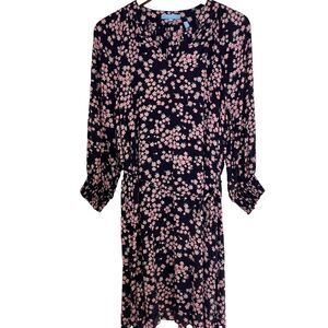 Draper James Dress M Navy Pink Floral Tie Waist